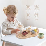 Tea Party Set for Kids, Wooden Tea Set for Little Girls and Boys, Kids Play Kitchen Accessories Toy Dishwasher Safe Tea Set for Toddler, Pretend Play Toddler Tea Set Ideal Christmas Birthday Gift