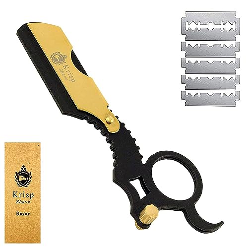 Professional Straight Razors For Men - Barber Razor Straight Edge Razor Shaving Kit For Close Shave - Beard Cut Throat Safety Razor Shavette Navajas Para Barbero - 10 Shaving Blades By Krisp Beauty