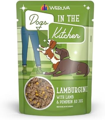 Weruva Dogs in The Kitchen, Lamburgini with Lamb & Pumpkin Au Jus Dog Food, 2.8oz Pouch (Pack of 12), Green