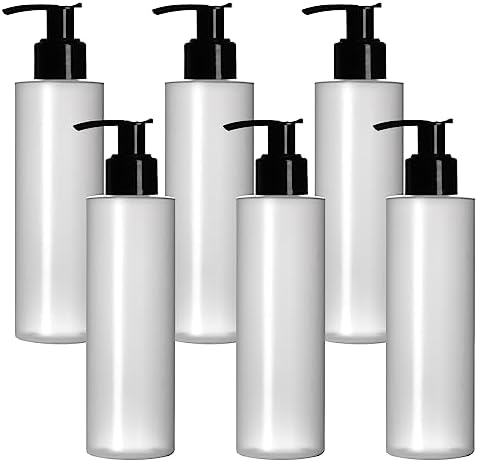 IMPRESA 6 Pack 8 Oz Plastic Pump Dispenser Bottles for Lotion, Massage Oil, Shampoo and More - Refillable, BPA Free Clear/Frosted Empty 8oz Containers - Fit Into Holsters, Bulk