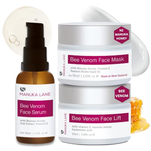 New Zealand Bee Venom Complete Skin Care Regimen | Includes (1) Bee Venom Face Mask, (1) Bee Venom Face Serum, (1) Bee Venom Face Lift | Powerful, Safely Derived, and Natural Ingredients.