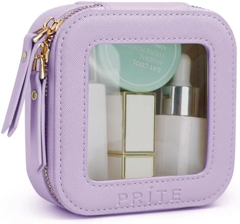 Prite Small Makeup Bag for Women Portable Clear Makeup Bag Cute Mini Waterproof Travel Cosmetic Bag with Gold Zipper for Car Essentials(Violet)