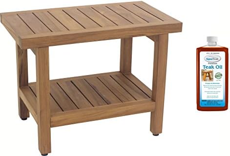 AquaTeak The Original 24" Spa Teak Shower Bench with Shelf (Bench + Teak Oil)