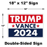 Trump Vance 2024 Yard Sign, Donald Trump President JD Vance Vice President 2024 Yard Sign, 18" x 12" Double-Sided Sign, Metal H-Stake