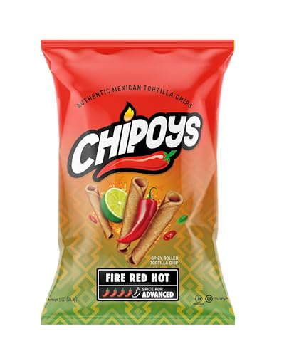 Chipoys Fire Red Hot Spicy Rolled Corn Tortilla Chips, Gluten-Free, No Trans Fat, High Protein, Low-Calorie Flavorful Mexican Snacks, Made of Crunchy Maiz Chips with Natural Ingredients