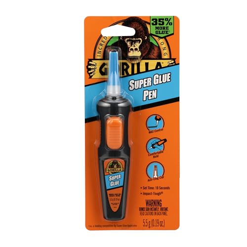 Gorilla Super Glue Pen, Cyanoacrylate Glue, Fast Setting, Precise Dispensing Pen Shaped Applicator, Clear, 5.5g (Pack of 1)