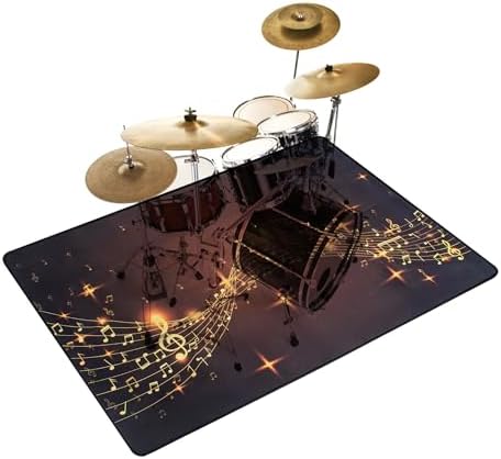 Drum Rug, 5 Ft x 6 Ft Drum Mat Drum Carpet Music Rug with Non-Slip Bottom, Soundproof Electrical Drum Pads for Drummers, Musical Note