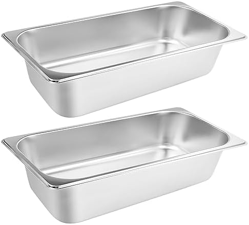 VOISEN 2 Pack Hotel Pans,1/1 Size 6" Deep,Anti-Jamming Steam Pan,Commercial Stainless Steel Pan, Steam Table Pan, Catering Food Pan