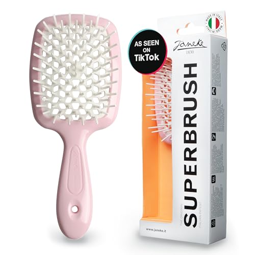 Janeke Original Patented Superbrush Detangler Brush Anti-static Hairbrush Easy For Wet or Dry Use Flexible with Nylon Bristle Great for All Hair Types - Long Thick Curly (Pink)