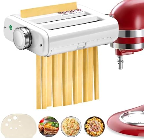 3 in 1 Pasta Attachment for KitchenAid Stand Mixer Included Pasta Sheet Roller,Spaghetti Cutter,Fettuccine Cutter Stainless steel Maker,Cleaning Brush with Dough Cutter Scraper by KOYOEY