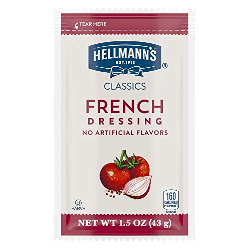 Hellmann's Classics French Salad Dressing Portion Control Sachets Gluten Free, No Artificial Flavors or High Fructose Corn Syrup, Colors from Natural Sources, 1.5 oz, Pack of 102