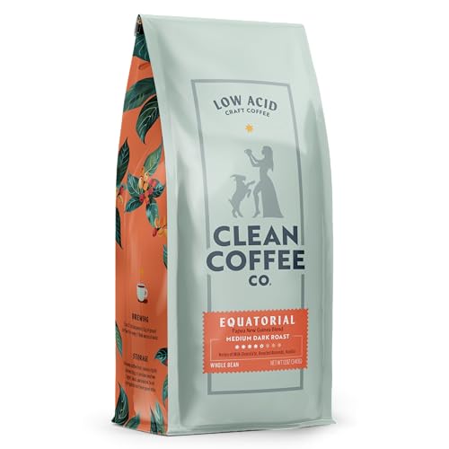 Clean Coffee Co. - Low Acid Medium-Dark Roast, Tested for Molds and Toxins, Papua New Guinea Blend, Notes of Milk Chocolate and Roasted Almonds (Whole Bean, 12 oz Bag)