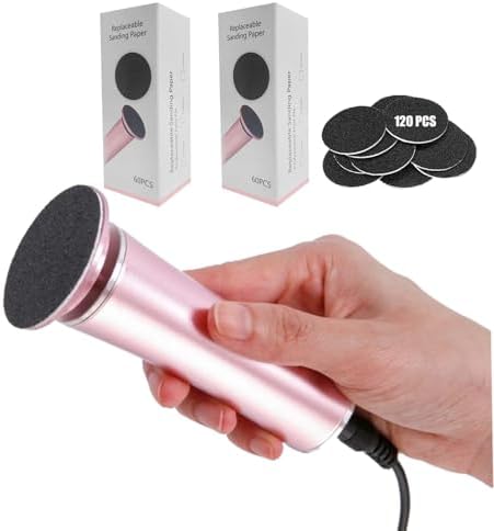 Electric Foot File Callus Remover Professional Foot File Pedicure Tools Adjustable Speed 120pcs Replacement Sandpaper disc Easy to Remove Cutin Dead Skin calluses for Men and Women(Rose Gold 120pcs)