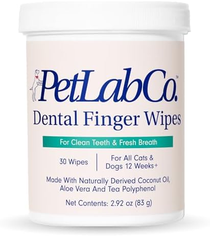 PetLab Co. Dental Finger Wipes - Easy to Use Dog & Cat Teeth Cleaner - Freshens Breath & Provides A Thorough Clean – Supports Overall Oral Hygiene – Alcohol & Fragrance Free
