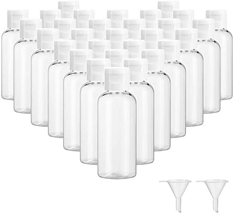 30 Pcs 2 oz Clear Plastic Empty Bottles, Travel Size Bottles with Flip Cap Small Bottles for Liquids Toiletries Shampoo Lotion Conditioner