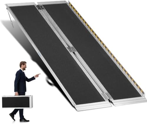 6FT Portable Wheelchair Ramp, Non-Slip Aluminum Folding Handicap Home Steps Scooter Door Threshold Ramp for 6 inch -18 inch Step Heights 600 lbs Capacity 28in Wide Single Fold Ramp