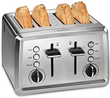 Hamilton Beach 4 Slice Toaster with Extra-Wide Slots, Bagel Setting, Toast Boost, Slide-Out Crumb Tray, Auto-Shutoff & Cancel Button, Stainless Steel (24798)