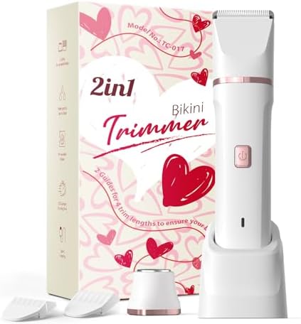 Pubic Hair Trimmer for Women - Electric Razors for Women's Body Groomer, Replaceable Ceramic Blade Heads, Face Hair Remover Head, USB-C&Dock Charging, Waterproof&Easy Cleaning White