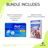 Relion 25 Gauge Needle 2-in-1 Lancing Device for Normal Skin Bundle. Includes Single-Use 2-in-1 Lancing Device for Normal Skin, 50 Ct and SAMBA LIFE eBook "7 Steps to Thrive with Diabetes" (1)