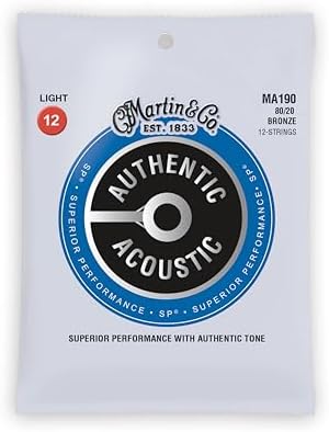 Martin Authentic Acoustic Guitar Strings, Superior Performance Light 12-54,12-30, 80/20 Bronze, 12 strings