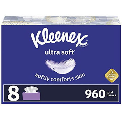 Kleenex Ultra Soft Facial Tissues, 120 Count (Pack of 8) (960 Total Tissues)