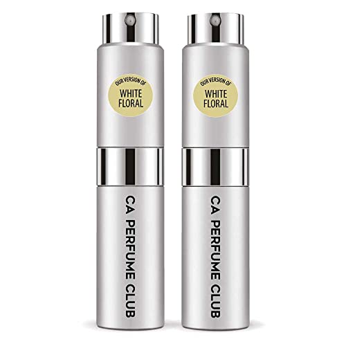 CA Perfume Impression of Emra White Floral For Women & Men Fragrance Concentrated Long Lasting Eau de Parfum Spray Refillable Glass Atomizer Bottle 0.27 Fl Oz-X2