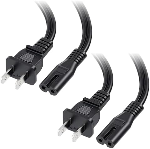 Cable Matters 2 Pack 2 Prong TV Power Cord 15 ft, AC Power Cord Compatible with Samsung LG Sony Insignia TCL Sharp Toshiba Hisense TV PS4 PS5, Non Polarized (NEMA 1-15P to IEC C7) - 15 Feet