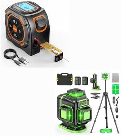 Laser Level 360 Self Leveling with Tripod- Laser Tape Measure 197Ft Laser Measurement & 16Ft Manual Measuring