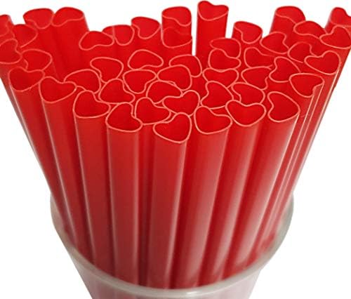 200pcs Heart Shaped Red Straws Disposable Drinking Cute Straw Individually Wrapped plastic red straw Valentines day Cocktail Party Birthday Party Bridal Shower Wedding supplies