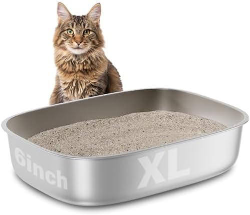 Stainless Steel Litter Box, 22.8“x16.5"x6" Deep Stainless Steel Cat Litter Box Extra Large, XL Metal Litterbox for Big Cats, Non Stick Surface, Easy to Clean