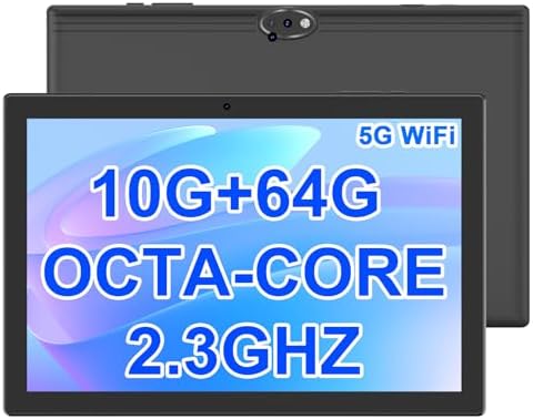 Tablet 10.1Inch Android13, MTK8768 Octa-CORE 2.3GHZ, 10GB RAM+64GB ROM, IPS 1280x800 Screen, 2MP Front + 8MP Back Dural Cameras, 6000mAh Battery, Black