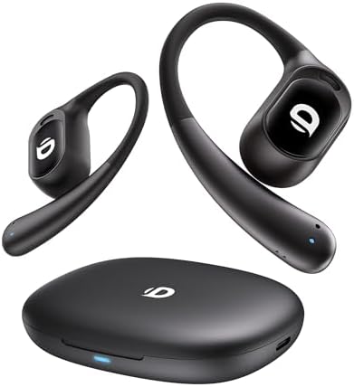 Open Ear Earbuds, True Wireless Open Ear Headphones with Earhooks, Air Conduction earphones, Touch Control, Dual Noise-Cancelling Mics, Up to 30 Hours Power with Case, IPX5, Workouts, Yoga, Running