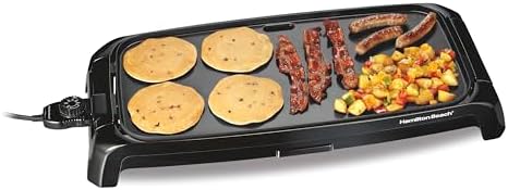 Hamilton Beach 200 Sq. In. Electric Griddle With Adjustable Temperature for 200 to 400 degrees, PTFE & PFOA Free Durathon Ceramic Reversible Nonstick Surface, Black (38522)