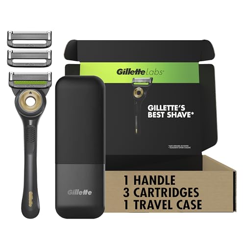 GilletteLabs With Exfoliating Bar Shaving Razor For Men, 1 Handle, 3 Blade Refills, Includes Travel Case for Convenient Storage On The Go