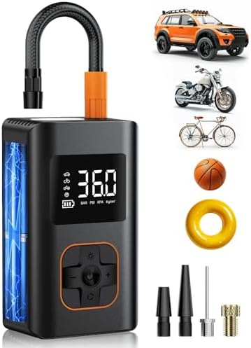 Tire Inflator Portable Air Compressor - 10000mAh Cordless Air Pump for Car Tires, 150 PSI Electric Bike Tire Pump with LED Light and Digital Pressure Gauge for Motorcycle, Auto, Ball, Bicycle