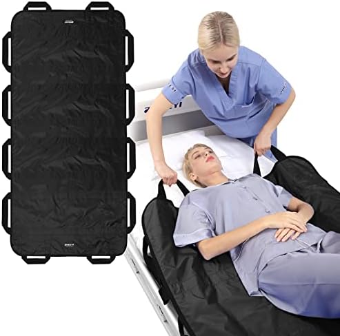 Multipurpose 72" x 40" Positioning Bed Pad with Reinforced Handles - Reusable & Washable Transfer Sheet for Turning, Lifting & Repositioning - Double-Sided Nylon Fabric, Black