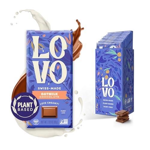 LOVO Oatmilk Chocolate Bar, 100% Plant-Based Dairy-Alternative Milk Chocolate, Creamy and Delectable Vegan Milk Chocolate Made With Oatmilk, Gluten-Free, Swiss-made, RFA Certified, 2.82 oz (Pack of 8)