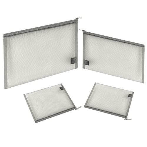 EASYFUN Mesh Pouch, Make up Bag with Zipper Cosmetic Organizer Pouch for Daily or Travel to Keep Small Items, 4 PCS Grey