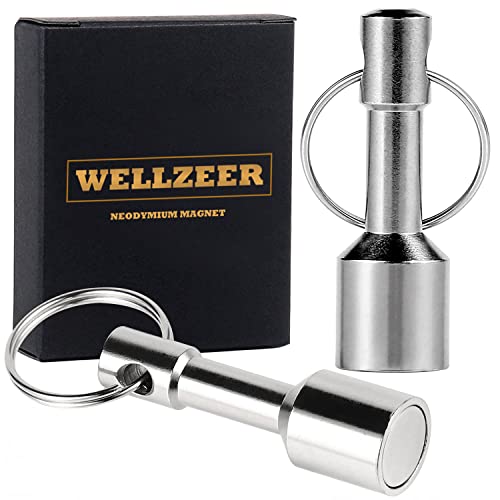 Keychain Magnet for Testing Brass, Pocket Magnets for Purse with Strong Magnetic Rare Earth Neodymium,Gold,Silver, Jewelry, Metals Test Magnet and Hanging Keys Holder WELLZEER (2PACK-D17mm-Silver)