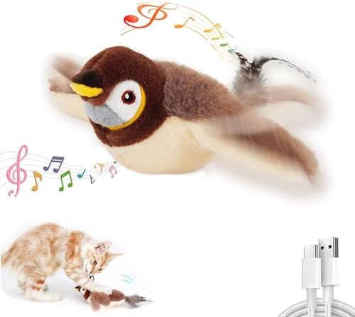 2025 Flying Bird Cat Toy, Interactive Chirping Bird Cat Toy Flapping Wings, Flapping Bird Cat Toy, Interactive Cat Toys for Bored Indoor Adult Cats (Brown)