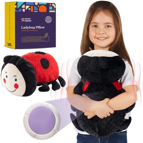 Special Supplies Ladybug Sensory Vibrating Pillow, Pressure Activated for Kids and Adults, Plush Minky Soft with Textured Therapy Stimulation Bumps