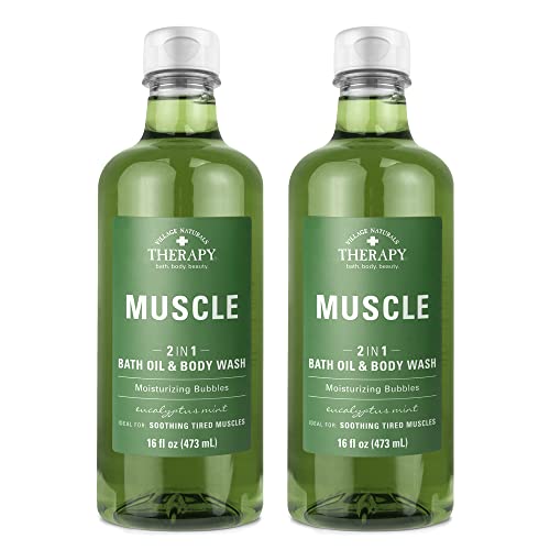 Village Naturals Therapy Muscle Foaming Bath Oil and Body Wash 16 oz. 2 pack, Green, 16 oz