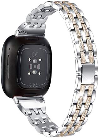 Bling Bands Compatible with Fitbit Versa 4/Sense 2/Versa 3/Sense, Women Dressy Slim Bracelet Metal Replacement Wristbands