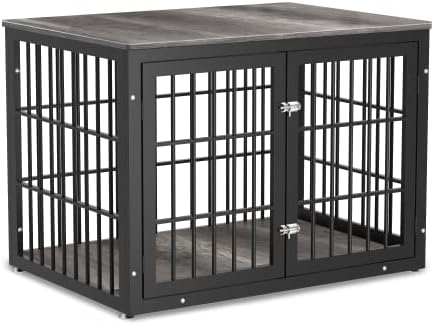 Heavy Duty Dog Crate Furniture for Large and Medium Dogs, Decorative Pet House End Table, Wooden Cage Kennel Furniture Indoor, Gray