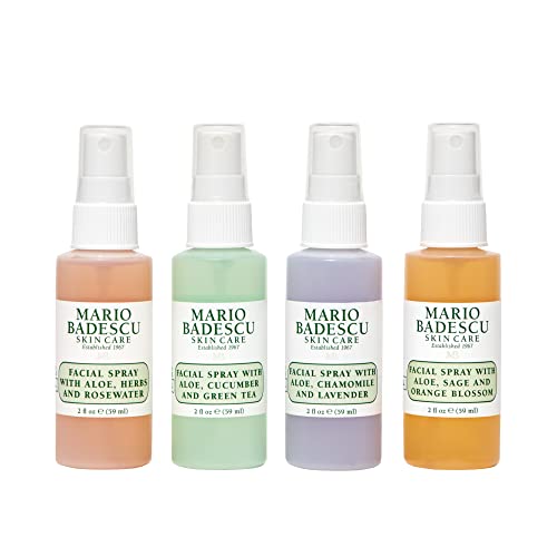 Mario Badescu Mini Mist Facial Spray Collection with Rose Water, Cucumber, Lavender and Orange Blossom, Multi-Purpose Cooling and Hydrating Face Mist for All Skin Types, 2 Fl Oz (Pack of 4)