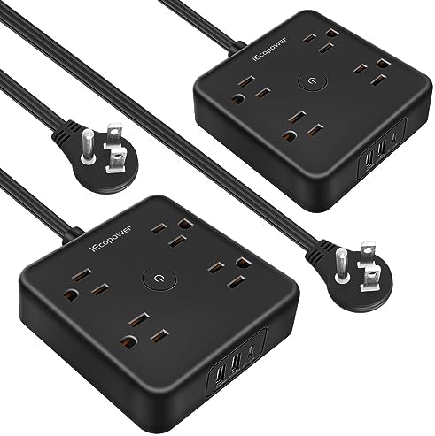 2 Pack Ultra Flat Plug Power Strip,Power Strips with Surge Protection-4 Widely Outlets,6 ft Flat Plug Extension Cord with 3 USB Ports(1 USB C Port),Slim Desk Charging Station,Black