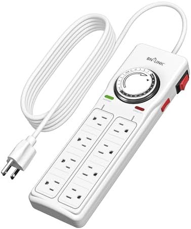 BN-LINK 8 Outlet Surge Protector with Mechanical Timer (4 Outlets Timed, 4 Outlets Always On) - White