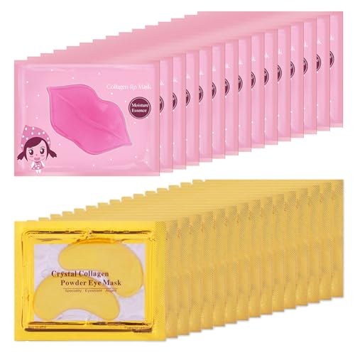 Eakroo 30 Pairs Lip Masks & Eye Mask, Under Eye Masks and Power Crystal Gel Lip Masks, Under Eye Patches for Puffy Eyes, Dark Circles, Eye Bags, Wrinkles, Revitalises & Refreshes Your Skin