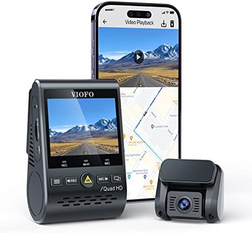 VIOFO Dual Dash Cam, 2K 1440P 60fps+1080P 30fps Front and Rear Dash Camera with Wi-Fi GPS, Parking Mode, Emergency Recording, Super Capacitor, Motion Detection (A129 Plus Duo) (Renewed)