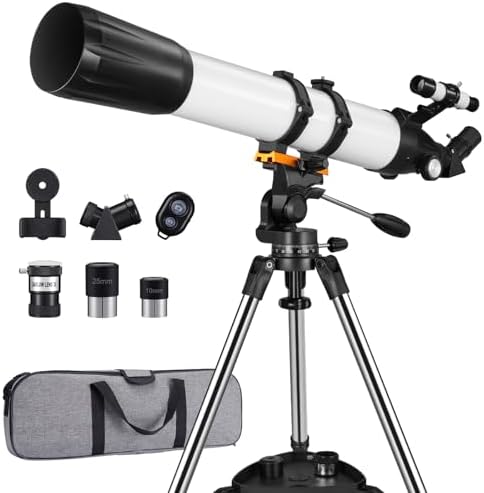 CVLIFE 90mm Aperture 800mm Professional Telescope for Adults High Powered, Refractor Telescope for Astronomy Beginners with Stainless Steel Tripod, Phone Adapter and Carry Bag
